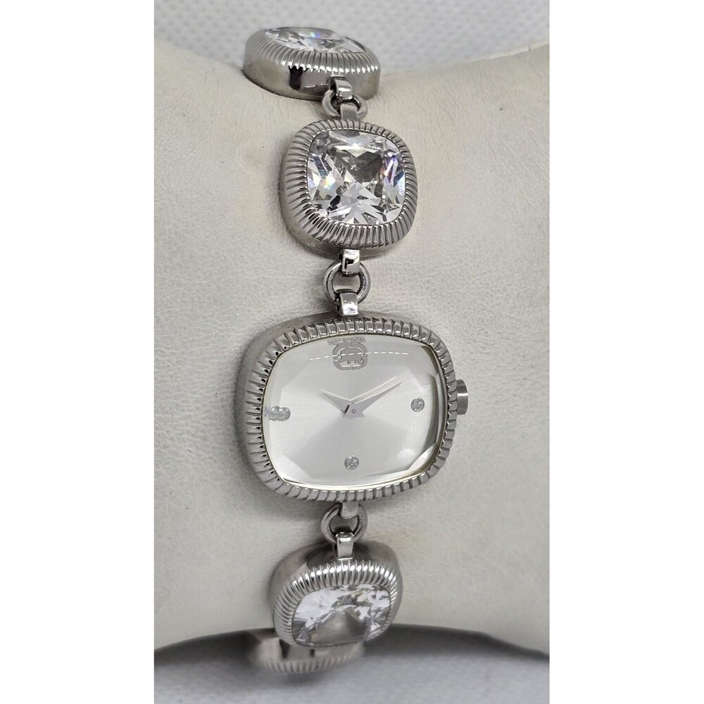 Women's Ecko Unltd Rectangle Silver Tone Crystal Rhinestone Bracelet Watch 04 - Picture 3 of 10